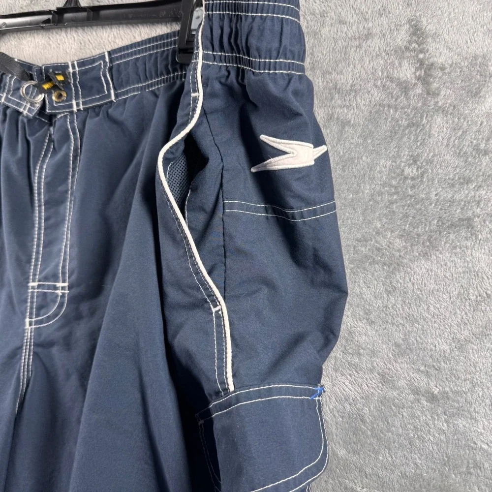 Speedo Mens Navy Blue Swim Trunks Board Shorts Size XL 40 Waist Drawstring Lined
